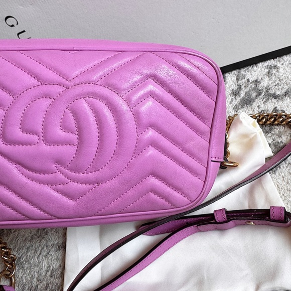 SOLD ‼️GUCCI  Matelasse Small GG Marmont Chain Shoulder Bag Candy Mousse cross - Picture 7 of 15